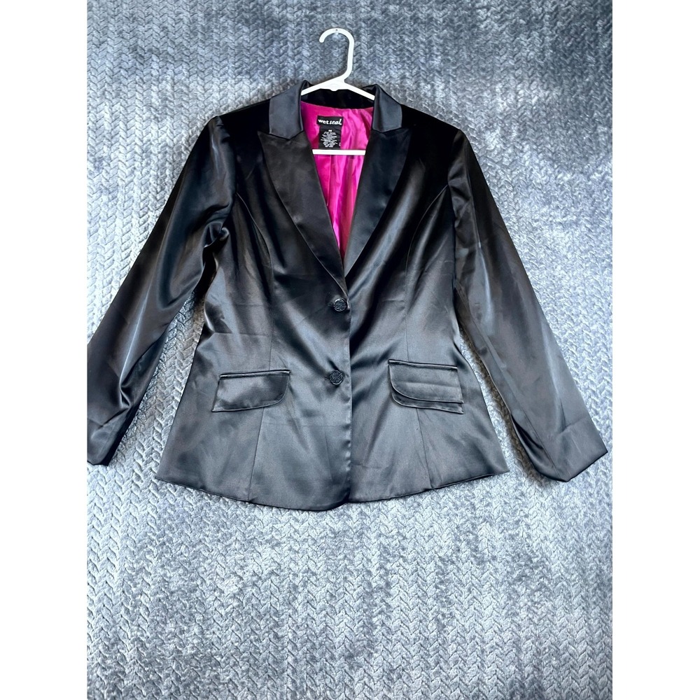 Wet Seal Blazer Jacket Womens Medium Black Stretch Peak Lapel Business Formal